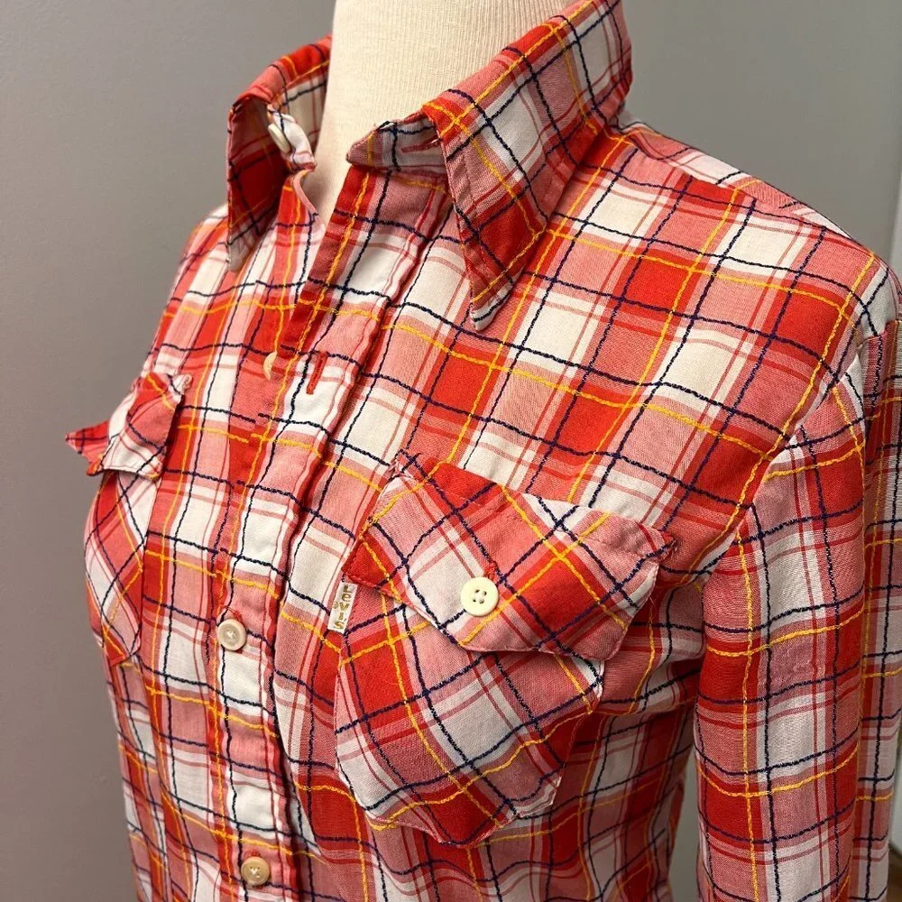 Levi's Vintage 70s Red Plaid Button Down Shirt